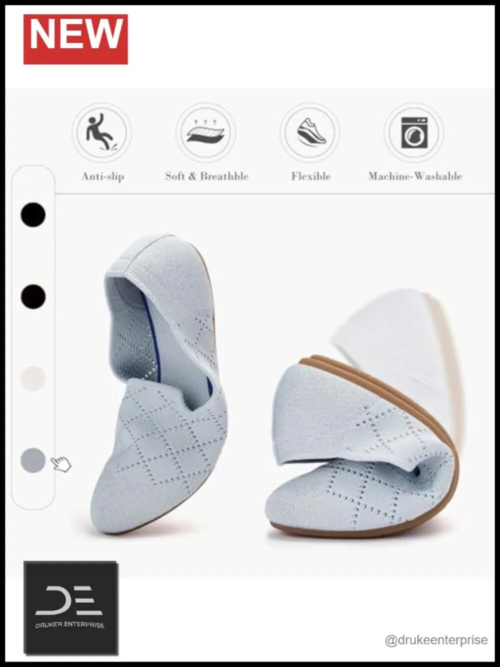 Soft Knit Ballet Flats with 2 Insoles, Arch Support, Foldable Travel Shoes
